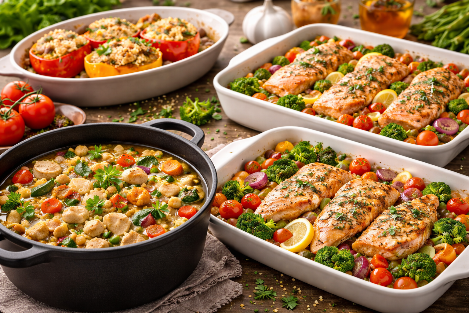 Zdrowy obiad bez smażenia z piekarnika z warzywami i mięsem